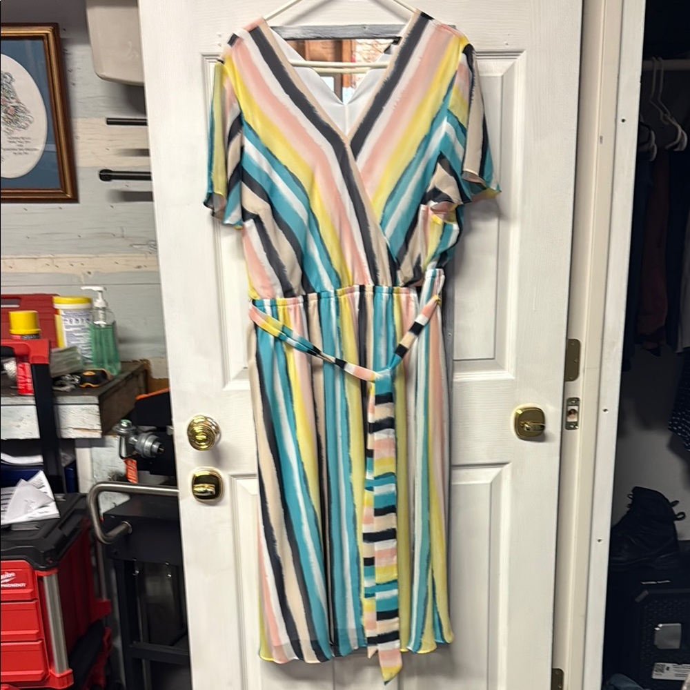 Lane Bryant Blue Green Flutter Sleeve Midi Sundress